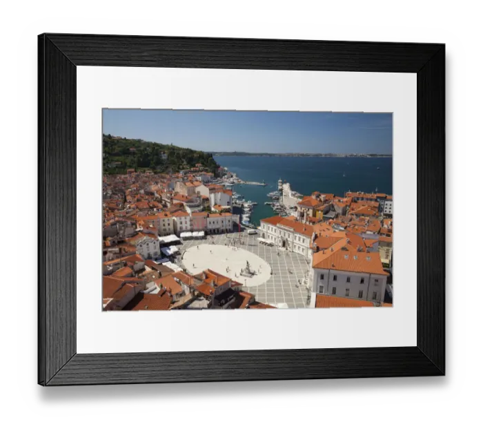 Framed Print : View of the historic centre with the harbour and Tartini Square, Piran, Istria, Slovenia
