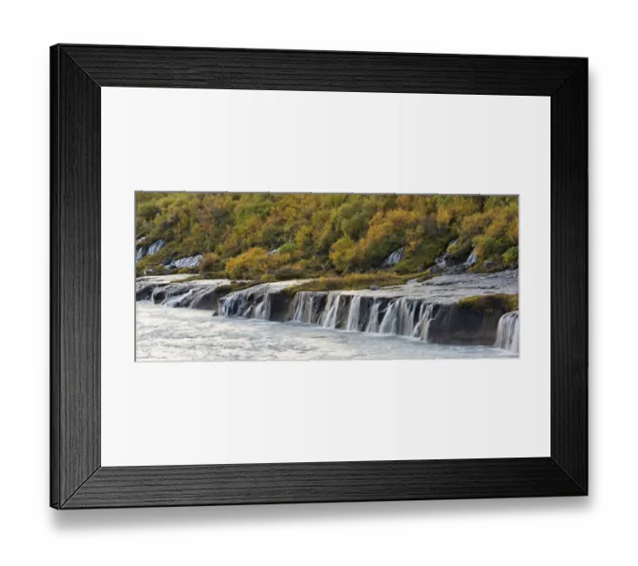 Framed Print : Hraunfossar, waterfalls of the Hvita river in autumn, near Husafell and Reykholt, Iceland Framed Print : Hraunfossar, waterfalls of the Hvita river in autumn, near Husafell and Reykholt, Iceland