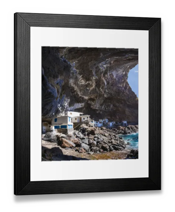 Framed Print : Poris de Candelaria, houses in a cave, rocky coast on the Camino del Poris, Pirates Cove, Tijarafe, La Palma, Canary Islands, Spain