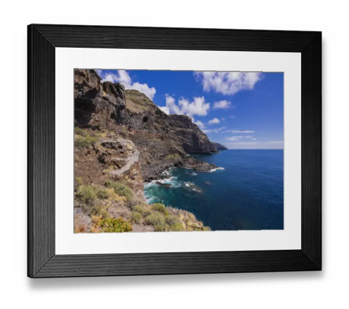 Framed Print : Rocky coastline on the Camino del Poris, Pirates Cove, Tijarafe, La Palma, Canary Islands, Spain