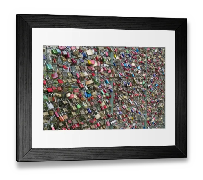 Framed Print : Love locks on a wire fence, Kassel, Hesse, Germany Framed Print : Love locks on a wire fence, Kassel, Hesse, Germany