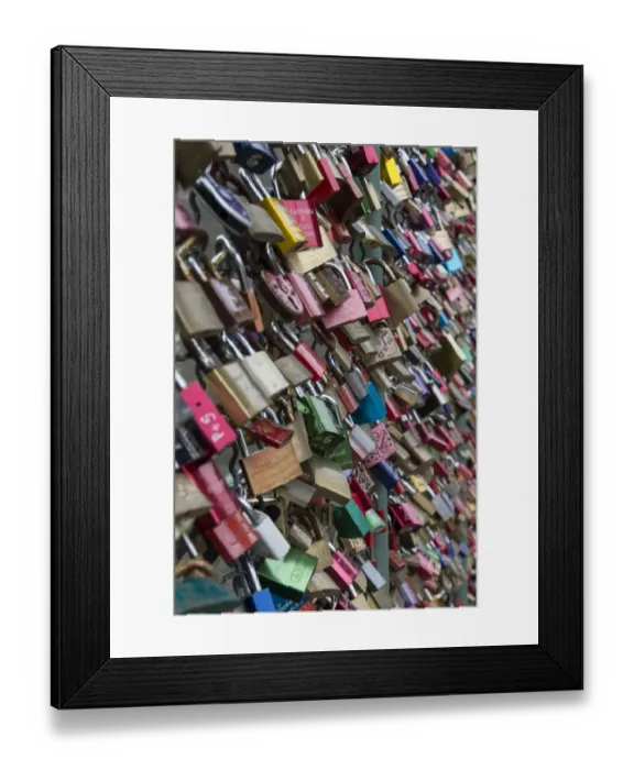 Framed Print : Love locks on a wire fence, Kassel, Hesse, Germany Framed Print : Love locks on a wire fence, Kassel, Hesse, Germany