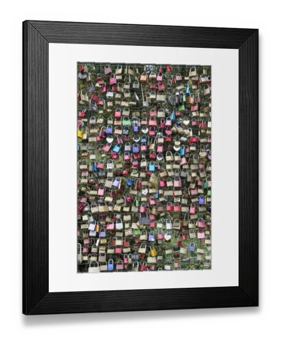 Framed Print : Love locks on a wire fence, Kassel, Hesse, Germany Framed Print : Love locks on a wire fence, Kassel, Hesse, Germany