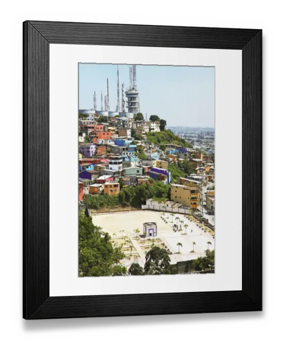 Framed Print : Sports ground, colourful houses and radio masts on Cerro del Carmen, Guayaquil, Guayas Province, Ecuador Framed Print : Sports ground, colourful houses and radio masts on Cerro del Carmen, Guayaquil, Guayas Province, Ecuador
