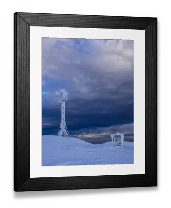 Framed Print : Summit cross and a small hut covered with hoarfrost, Monte Catria, Apennines, Marche, Italy Framed Print : Summit cross and a small hut covered with hoarfrost, Monte Catria, Apennines, Marche, Italy