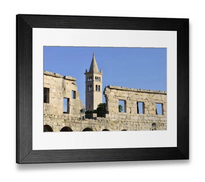 Framed Print : Amphitheater and bell tower of the Church of Saint Stephen, Pula, Istria, Croatia, Europe Framed Print : Amphitheater and bell tower of the Church of Saint Stephen, Pula, Istria, Croatia, Europe