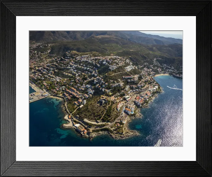 Framed Print : Aerial view, Castell de la Trinitat, fortress from the Middle Ages, Roses, Golf de Roses, Catalonia, Spain