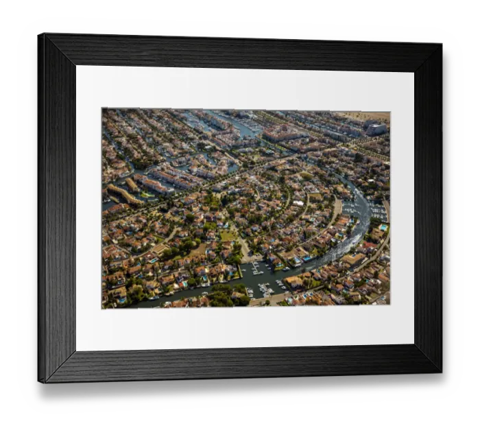 Framed Print : Aerial view, holiday homes with moorings and canals, Marina of Empuriabrava, Ampuriabrava, Catalonia, Spain Framed Print : Aerial view, holiday homes with moorings and canals, Marina of Empuriabrava, Ampuriabrava, Catalonia, Spain