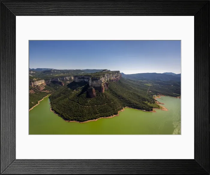 Framed Print : Aerial view, mesa, layered rock, Panta de Sau, Sau Reservoir, river Ter, Riu Ter, Les Masies de Roda, Catalonia, Spain Framed Print : Aerial view, mesa, layered rock, Panta de Sau, Sau Reservoir, river Ter, Riu Ter, Les Masies de Roda, Catalonia, Spain
