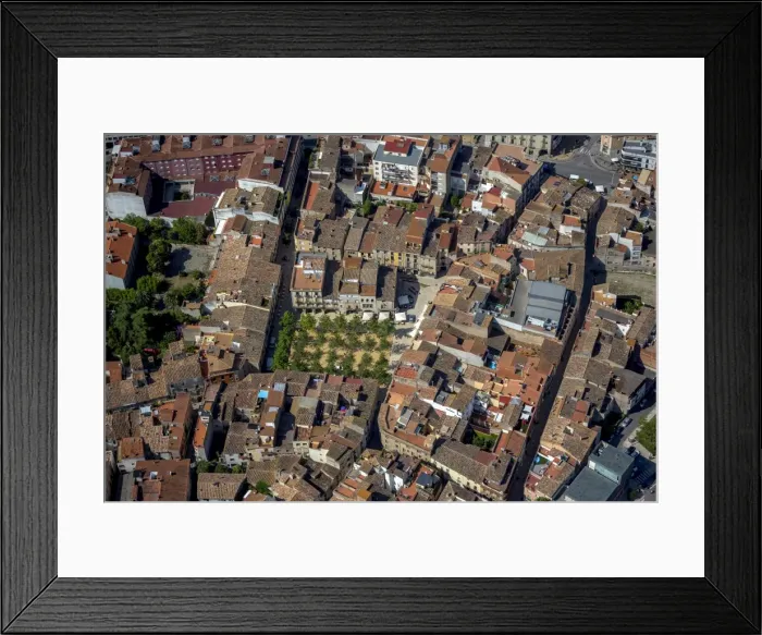 Framed Print : Aerial view, market square, Placa Major, city centre, Banyoles, Catalonia, Spain Framed Print : Aerial view, market square, Placa Major, city centre, Banyoles, Catalonia, Spain