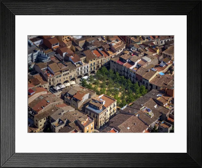 Framed Print : Aerial view, market square, Placa Major, city centre, Banyoles, Catalonia, Spain Framed Print : Aerial view, market square, Placa Major, city centre, Banyoles, Catalonia, Spain