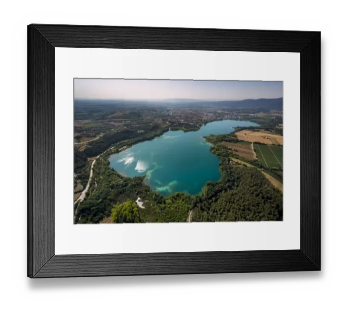 Framed Print : Aerial view, view of the city of Banyoles on the Lake of Banyoles, Costa Brava, Catalonia, Spain Framed Print : Aerial view, view of the city of Banyoles on the Lake of Banyoles, Costa Brava, Catalonia, Spain