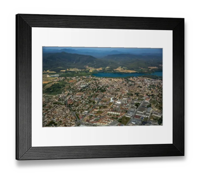 Framed Print : Aerial view, view of the city of Banyoles on the Lake of Banyoles, Costa Brava, Catalonia, Spain Framed Print : Aerial view, view of the city of Banyoles on the Lake of Banyoles, Costa Brava, Catalonia, Spain