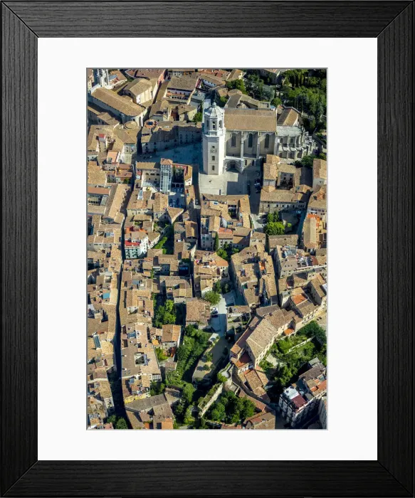 Framed Print : Aerial view, Girona Cathedral, old town, Girona, Catalonia, Spain Framed Print : Aerial view, Girona Cathedral, old town, Girona, Catalonia, Spain