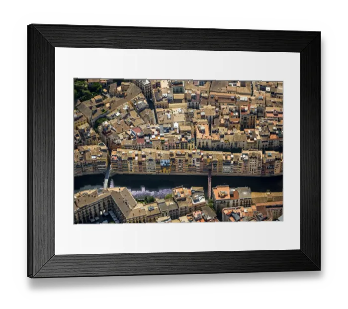 Framed Print : Aerial view, Call, Jewish quarter on the river Onyar, Girona, Catalonia, Spain Framed Print : Aerial view, Call, Jewish quarter on the river Onyar, Girona, Catalonia, Spain