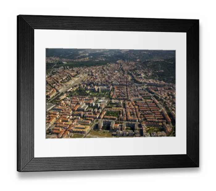 Framed Print : Aerial view, overview of the old town, Girona, Catalonia, Spain Framed Print : Aerial view, overview of the old town, Girona, Catalonia, Spain