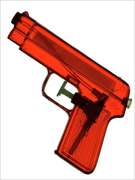 Red, transparent water gun