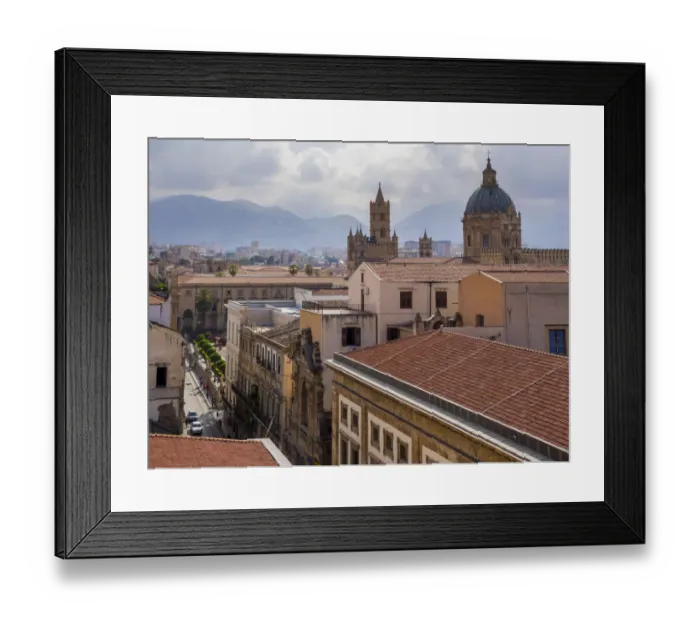 Framed Print : View from the church SS Salvatore across the historic centre, the Cathedral of Palermo at the back, Palermo, Sicily, Italy Framed Print : View from the church SS Salvatore across the historic centre, the Cathedral of Palermo at the back, Palermo, Sicily, Italy
