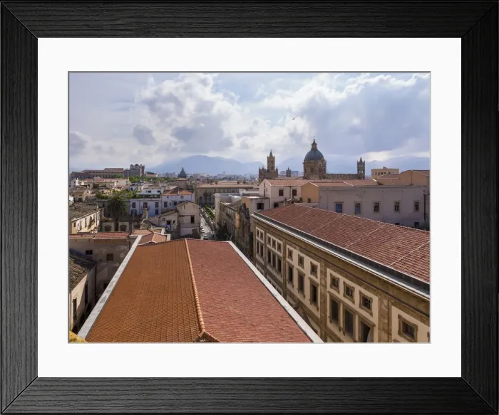 Framed Print : View from the church SS Salvatore across the historic centre, the Cathedral of Palermo at the back, Palermo, Sicily, Italy Framed Print : View from the church SS Salvatore across the historic centre, the Cathedral of Palermo at the back, Palermo, Sicily, Italy
