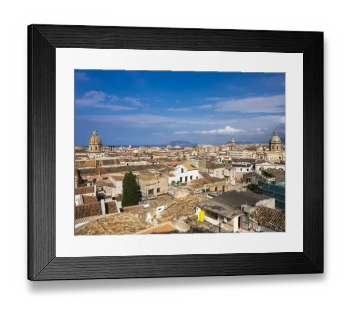 Framed Print : View from the church SS Salvatore across the historic centre, the church of San Giuseppe dei Teatini to the left, the Chiesa del Gesu to the right, Palermo, Sicily, Italy Framed Print : View from the church SS Salvatore across the historic centre, the church of San Giuseppe dei Teatini to the left, the Chiesa del Gesu to the right, Palermo, Sicily, Italy