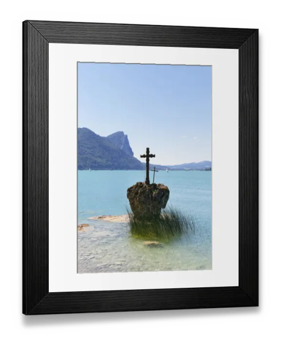 Framed Print : Rock with a cross, Mondsee Lake, Salzkammergut, Salzburg State, Upper Austria, Austria Framed Print : Rock with a cross, Mondsee Lake, Salzkammergut, Salzburg State, Upper Austria, Austria