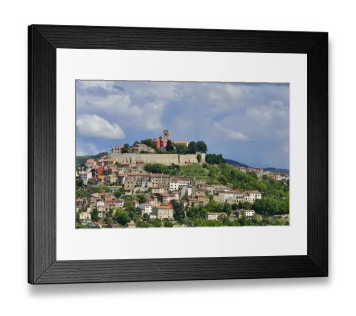 Framed Print : Atmospheric clouds over the town of Motovun, Montona, Mirna Valley, Istria, Croatia