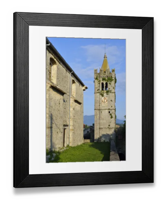 Framed Print : Bell tower of the Church of the Assumption in the smallest town in the world, Hum, Istria, Croatia Framed Print : Bell tower of the Church of the Assumption in the smallest town in the world, Hum, Istria, Croatia