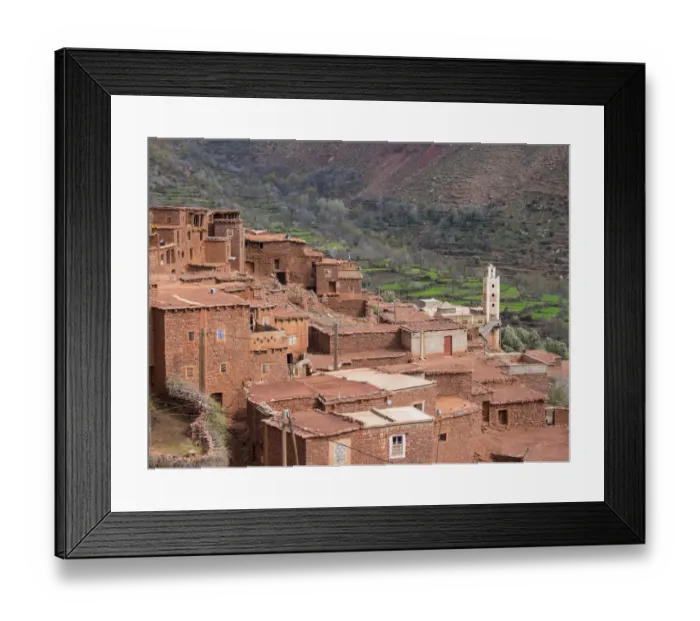 Framed Print : Mud-brick village of Anammer, Ourika Valley, Atlas Mountains, Marrakech-Tensift-Al Haouz, Morocco Framed Print : Mud-brick village of Anammer, Ourika Valley, Atlas Mountains, Marrakech-Tensift-Al Haouz, Morocco
