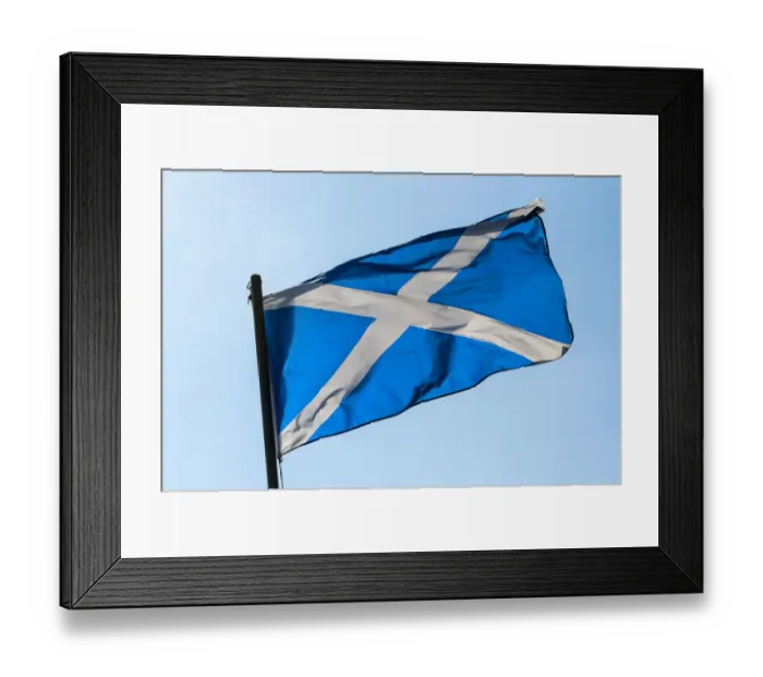 Framed Print : The Saltire, Scottish flag, flying against a blue sky, Oban, Scotland, United Kingdom Framed Print : The Saltire, Scottish flag, flying against a blue sky, Oban, Scotland, United Kingdom