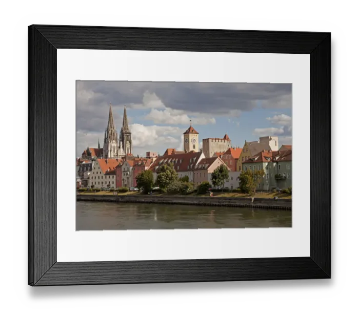 Framed Print : Cityscape with the Danube, historic centre, the clock tower of the Old Town Hall and Regensburg Cathedral, Regensburg, Bavaria, Germany Framed Print : Cityscape with the Danube, historic centre, the clock tower of the Old Town Hall and Regensburg Cathedral, Regensburg, Bavaria, Germany