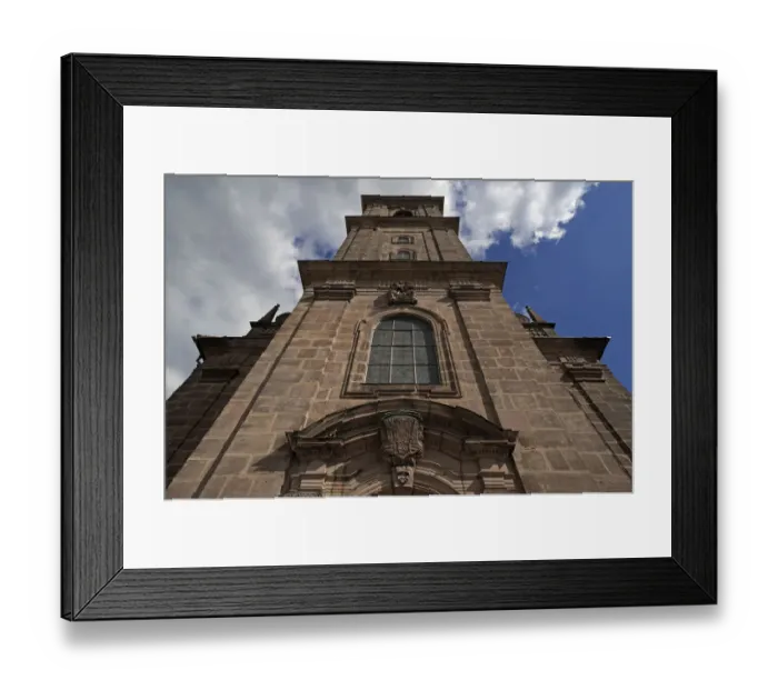 Framed Print : Tower of the Altstadter Dreifaltigkeitskirche church, consecrated in 1721, Erlangen, Middle Franconia, Bavaria, Germany Framed Print : Tower of the Altstadter Dreifaltigkeitskirche church, consecrated in 1721, Erlangen, Middle Franconia, Bavaria, Germany