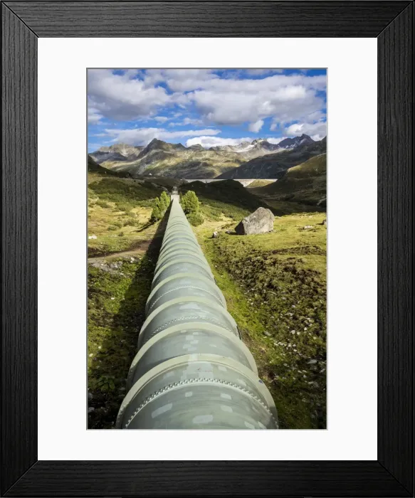 Framed Print : Water pipeline, Silvretta-Stausee reservoir, Bielerhohe Pass, Vorarlberg Montafon, Austria Framed Print : Water pipeline, Silvretta-Stausee reservoir, Bielerhohe Pass, Vorarlberg Montafon, Austria