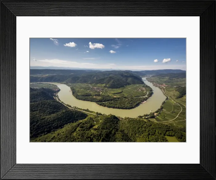 Framed Print : Aerial view, Danube bend, at Durnstein, Lower Austria, Austria Framed Print : Aerial view, Danube bend, at Durnstein, Lower Austria, Austria