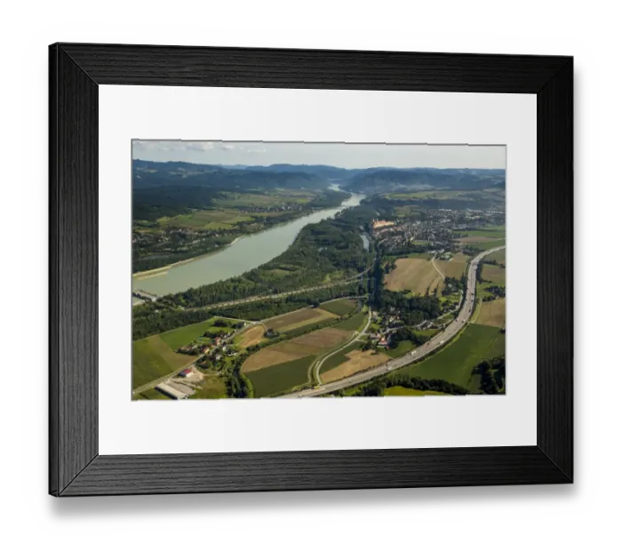 Framed Print : Aerial view, Danube, Melk, Wachau, Lower Austria, Austria Framed Print : Aerial view, Danube, Melk, Wachau, Lower Austria, Austria