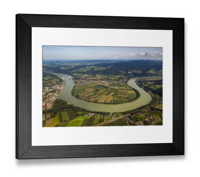 Framed Print : Aerial view, Danube bend, Ybbs an der Donau, Lower Austria, Austria Framed Print : Aerial view, Danube bend, Ybbs an der Donau, Lower Austria, Austria