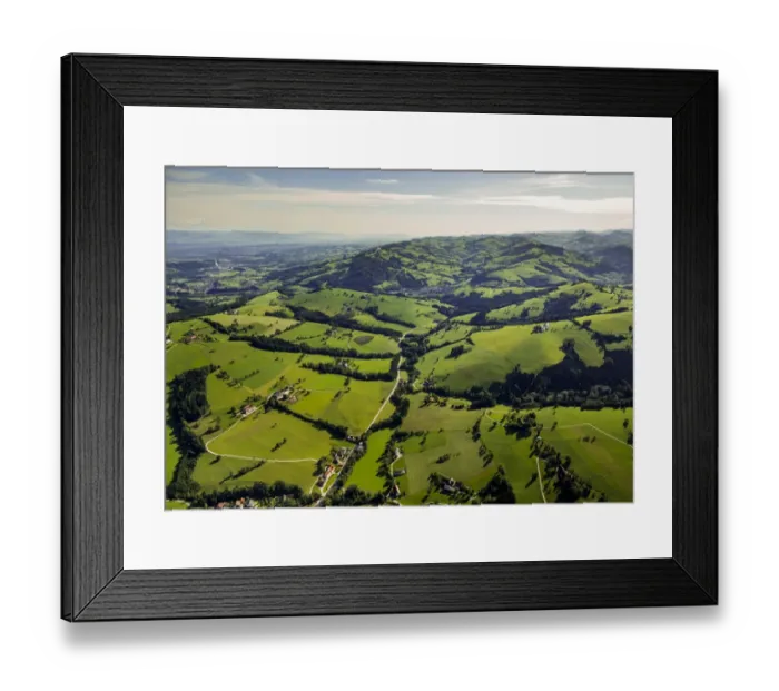 Framed Print : Aerial view, Alpine foothills with meadows, Waidhofen an der Ybbs, Lower Austria, Austria