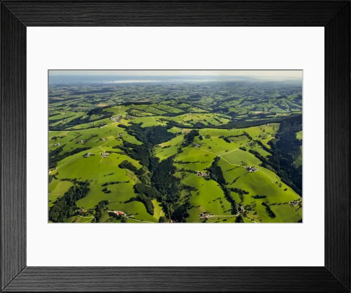 Framed Print : Aerial view, Alpine foothills with meadows, Sankt Ulrich bei Steyr, Upper Austria, Austria Framed Print : Aerial view, Alpine foothills with meadows, Sankt Ulrich bei Steyr, Upper Austria, Austria
