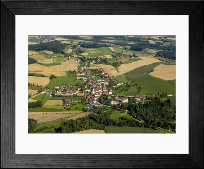 Framed Print : Aerial view, townscape with castle Aistersheim, Aistersheim, Upper Austria, Austria Framed Print : Aerial view, townscape with castle Aistersheim, Aistersheim, Upper Austria, Austria