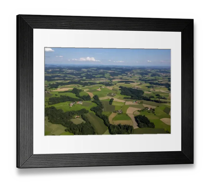 Framed Print : Aerial view, fields and meadows, alpine upland, Taufkirchen an der Pram, Upper Austria, Austria Framed Print : Aerial view, fields and meadows, alpine upland, Taufkirchen an der Pram, Upper Austria, Austria