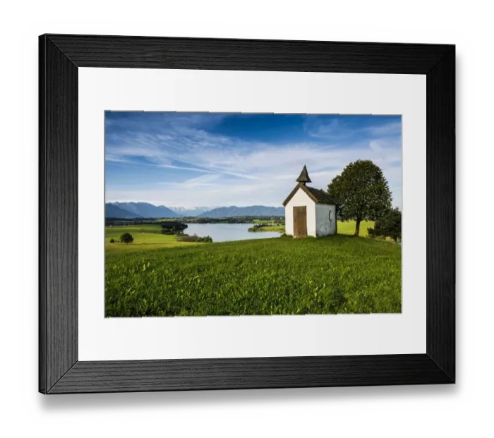 Framed Print : Chapel, Riegsee Lake near Aidling, Upper Bavaria, Bavaria, Germany Framed Print : Chapel, Riegsee Lake near Aidling, Upper Bavaria, Bavaria, Germany