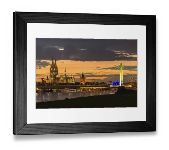 Framed Print : Panoramic view of the Rhine with Cologne Cathedral, Severinsbrucke Bridge, the Musical Dome and Great St. Martin Church, at dusk, Cologne, North Rhine-Westphalia, Germany Framed Print : Panoramic view of the Rhine with Cologne Cathedral, Severinsbrucke Bridge, the Musical Dome and Great St. Martin Church, at dusk, Cologne, North Rhine-Westphalia, Germany