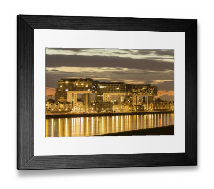 Framed Print : Crane Houses on the Rhine, dusk, Cologne, North Rhine-Westphalia, Germany Framed Print : Crane Houses on the Rhine, dusk, Cologne, North Rhine-Westphalia, Germany
