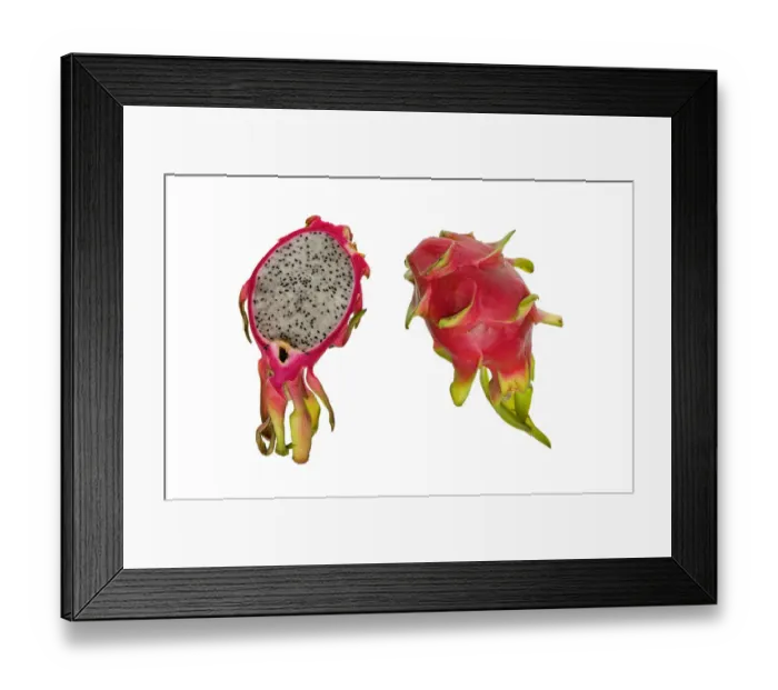 Framed Print : Pitahaya or Dragon Fruit -Hylocereus undatus-, halved and whole Framed Print : Pitahaya or Dragon Fruit -Hylocereus undatus-, halved and whole