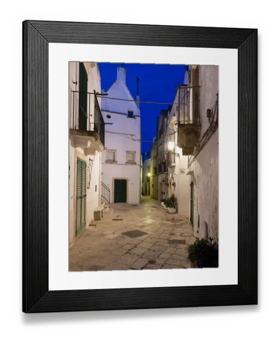 Framed Print : Blue hour, dusk, alleyway, Locorotondo, Apulia, Italy Framed Print : Blue hour, dusk, alleyway, Locorotondo, Apulia, Italy