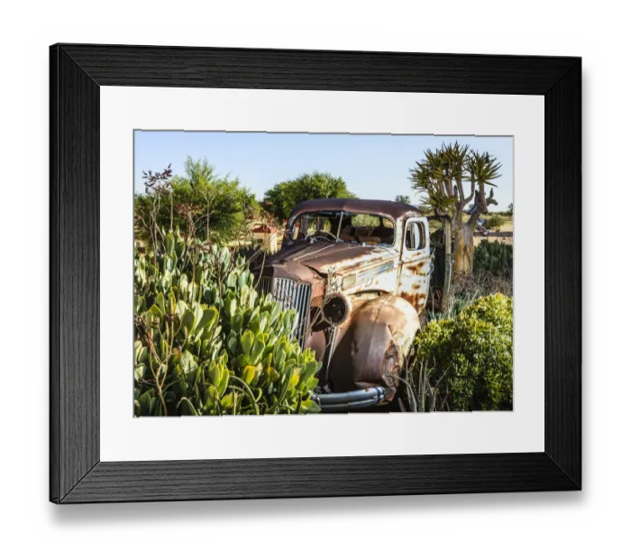 Framed Print : Rusty vintage car surrounded by plants, Karas, Namibia Framed Print : Rusty vintage car surrounded by plants, Karas, Namibia