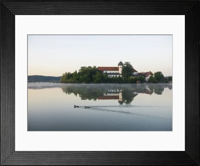 Framed Print : Early morning at Seeon Abbey on an island in Seeoner See Lake, Seeon-Seebruck, Chiemgau, Upper Bavaria, Bavaria, Germany Framed Print : Early morning at Seeon Abbey on an island in Seeoner See Lake, Seeon-Seebruck, Chiemgau, Upper Bavaria, Bavaria, Germany
