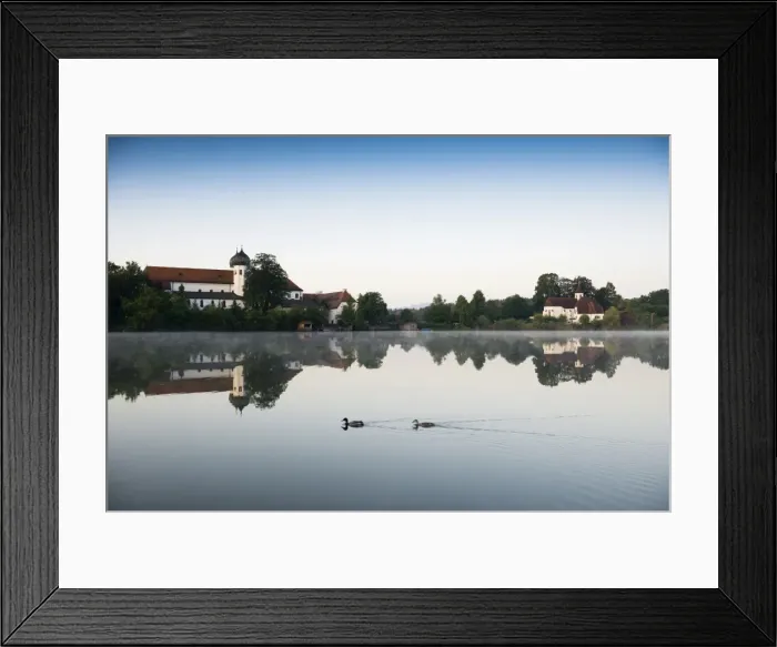 Framed Print : Early morning at Seeon Abbey on an island in Seeoner See Lake, Seeon-Seebruck, Chiemgau, Upper Bavaria, Bavaria, Germany Framed Print : Early morning at Seeon Abbey on an island in Seeoner See Lake, Seeon-Seebruck, Chiemgau, Upper Bavaria, Bavaria, Germany
