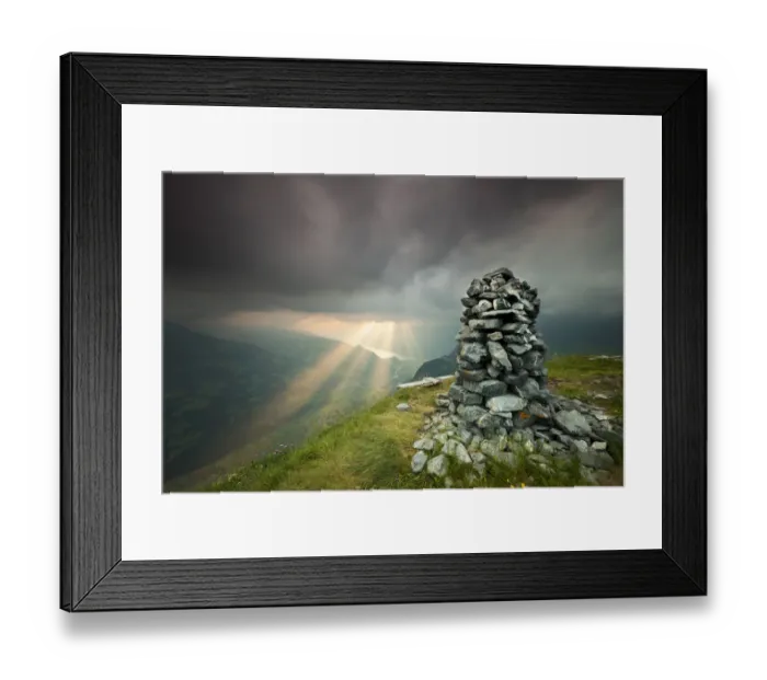 Framed Print : Cairn, dusk with storm clouds, Alvier, Gonzen, Canton of St. Gallen, Switzerland Framed Print : Cairn, dusk with storm clouds, Alvier, Gonzen, Canton of St. Gallen, Switzerland