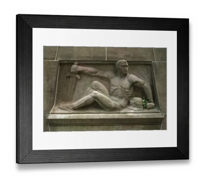 Framed Print : Relief of a warrior with sword and helmet, memorial for the victims of the two world wars, Munster, Munsterland, North Rhine-Westphalia, Germany Framed Print : Relief of a warrior with sword and helmet, memorial for the victims of the two world wars, Munster, Munsterland, North Rhine-Westphalia, Germany