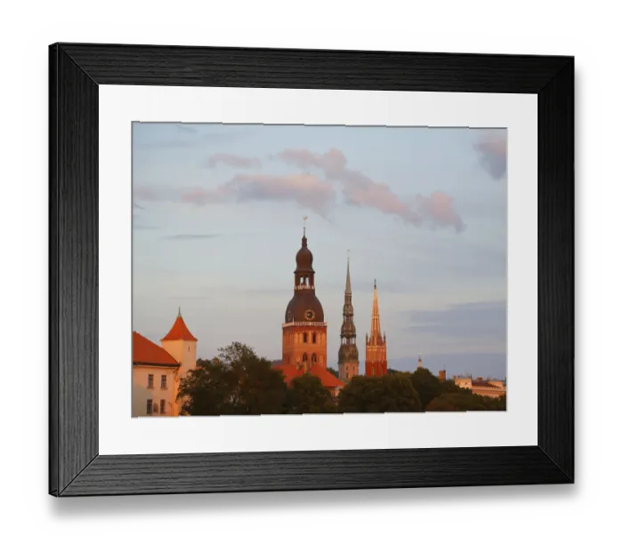 Framed Print : Towers of the Riga Castle, Riga Cathedral, St. Peters Church, from the Vansu-Brucke oder Vansu Tilts, Riga, Latvia Framed Print : Towers of the Riga Castle, Riga Cathedral, St. Peters Church, from the Vansu-Brucke oder Vansu Tilts, Riga, Latvia